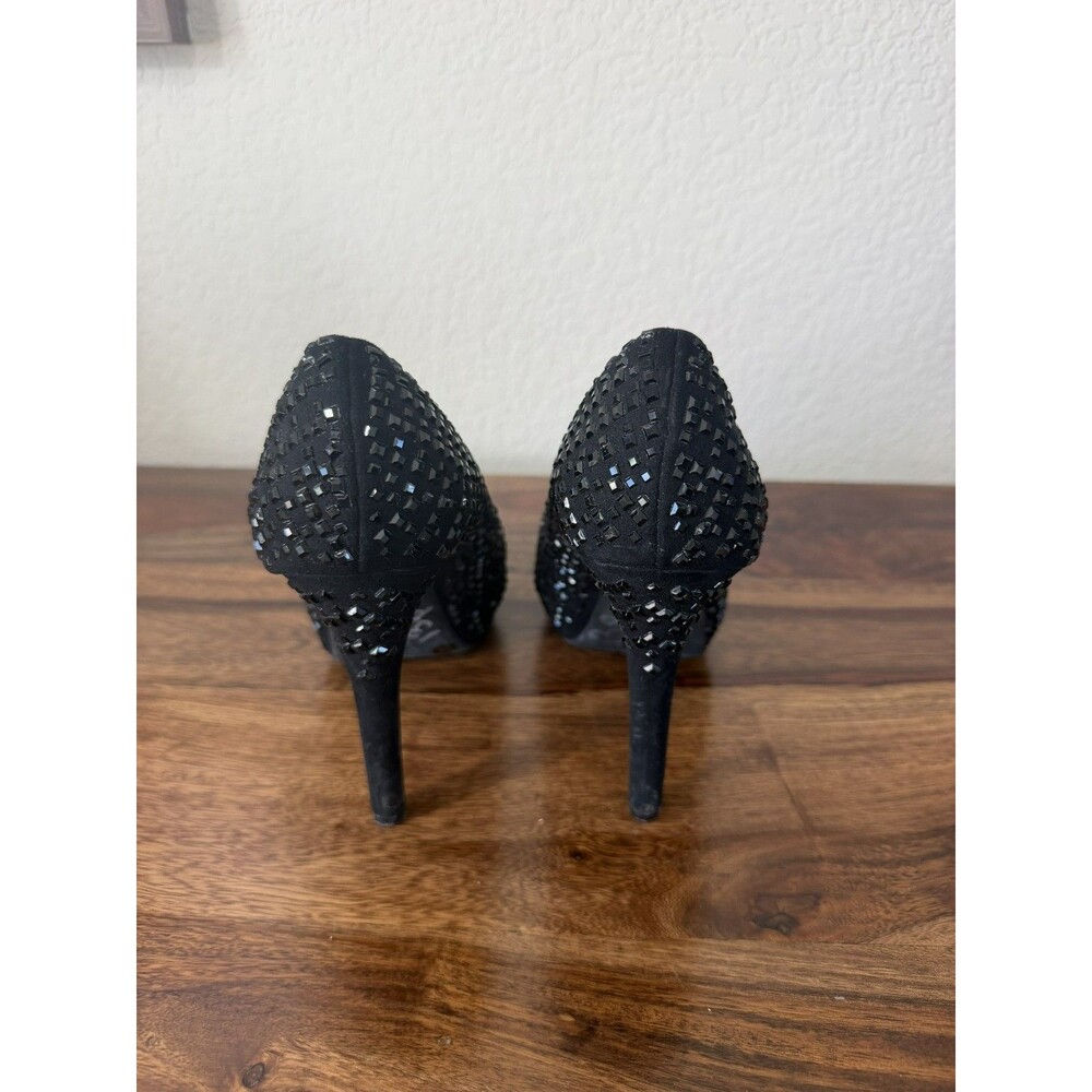 Gianni Bini Women’s Suede Peep Toe Platform Stiletto Heels Studded Black 8 - Picture 6 of 8